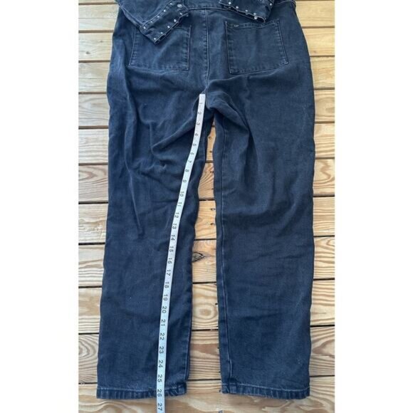 Lee Union-Alls Studded Denim Jumpsuit Size Large Women's Black Zip/Snap Front - Picture 7 of 10
